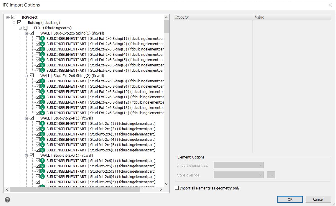 確認匯入BIM物件元素